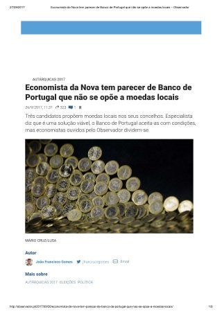 Banco de portugal nao se opoe as moedas locais