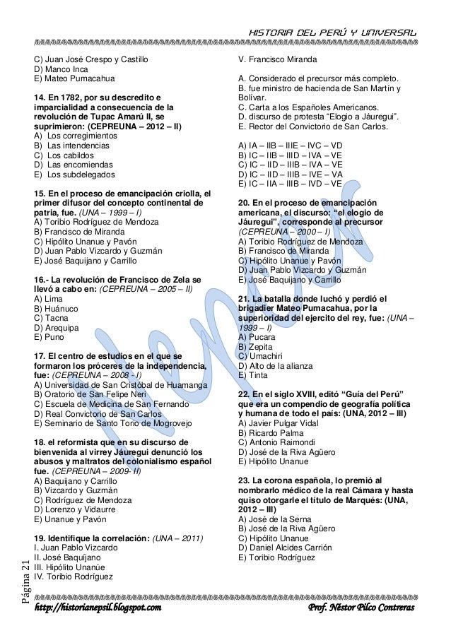 Banco de preguntas de historia unap  actualizado - 2013