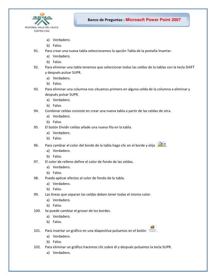 Banco de preguntas power point 2007