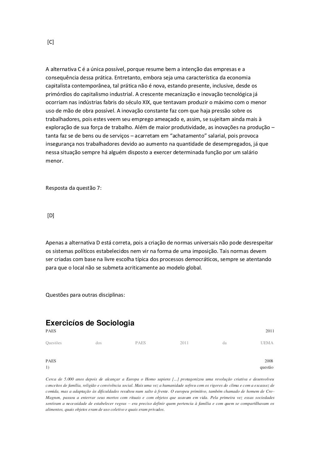 Banco de questões de sociologia