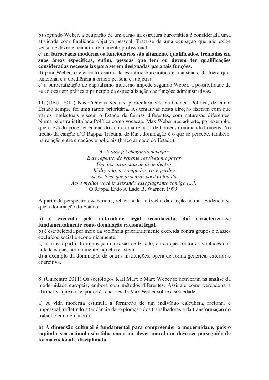 Banco de questões de sociologia