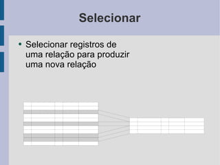 Selecionar Selecionar registros de uma relação para produzir uma nova relação 
