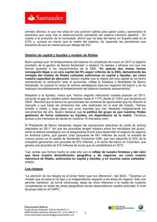 Banco Santander Nota Prensa Intervención de Emilio Botín Resultados 2011