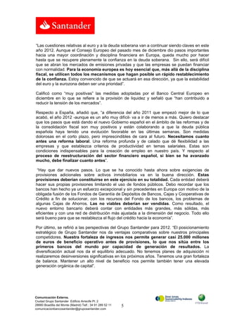 Banco Santander Nota Prensa Intervención de Emilio Botín Resultados 2011