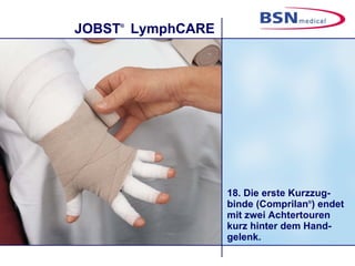 18. Die erste Kurzzug-binde (Comprilan ® ) endet mit zwei Achtertouren kurz hinter dem Hand-gelenk. 