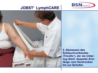 2. Abmessen des Schlauchverbandes (Tricofix ® ), der als Unter-zug dient: doppelte Arm-länge vom Handrücken bis zur Schulter. 