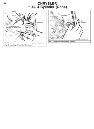 84
Fig. 3: Checking Timing Belt Tension
Fig. 2: Installing Timing Belt Tensioner
CHRYSLER
*1.4L 4-Cylinder (Cont.)
 