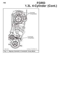 162
Fig. 3: Aligning Camshaft & Crankshaft Timing Marks
FORD
1.3L 4-Cylinder (Cont.)
 
