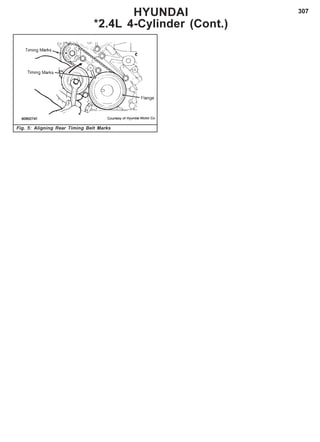 307HYUNDAI
*2.4L 4-Cylinder (Cont.)
Fig. 5: Aligning Rear Timing Belt Marks
 