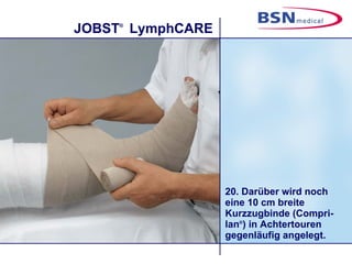 20. Darüber wird noch eine 10 cm breite Kurzzugbinde (Compri-lan ® ) in Achtertouren gegenläufig angelegt.  