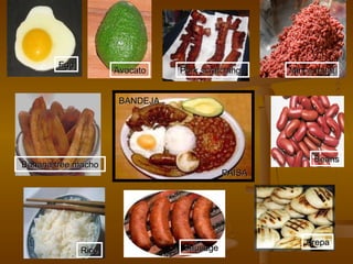 Egg Avocato Beans Rice Banana tree macho Mince meat Pork scratching Arepa Sausage BANDEJA PAISA 