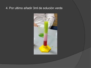 4. Por ultimo añadir 3ml de solución verde 
 