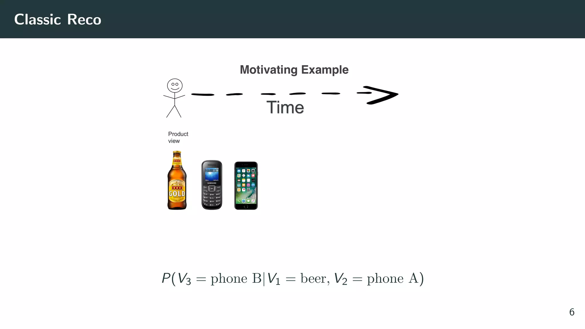 Classic Reco
P(V3 = phone B|V1 = beer, V2 = phone A)
6
 