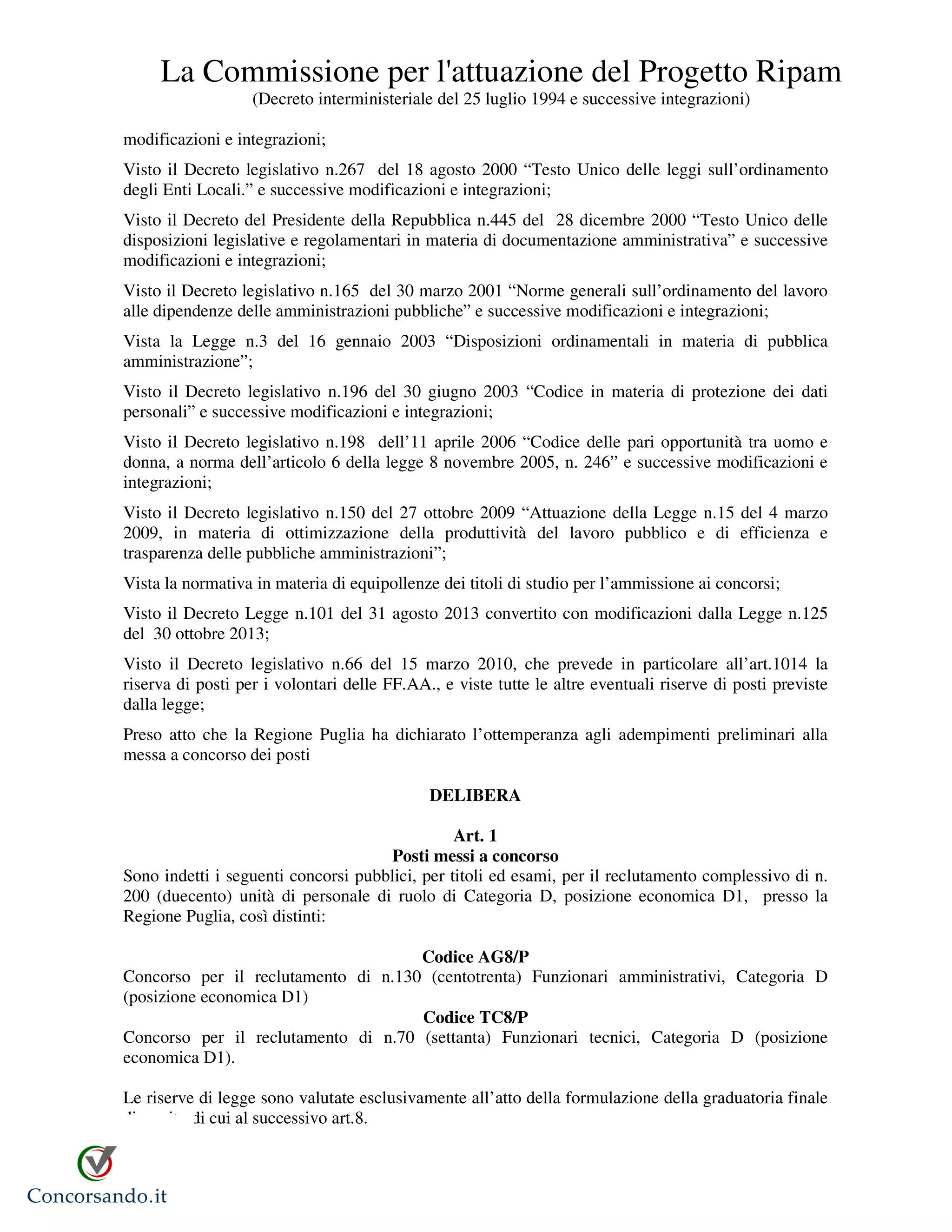 Bando concorso ripam puglia PDF