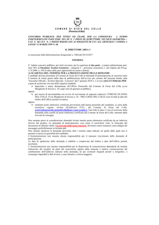 C O M U N E D I G I O I A D E L C O L L E
(Provincia di Bari)
CONCORSO PUBBLICO, PER TITOLI ED ESAMI, PER LA COPERTURA A T...