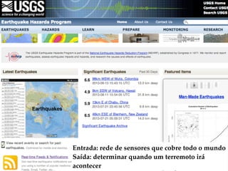 Entrada: rede de sensores que cobre todo o mundo
Saída: determinar quando um terremoto irá
acontecer