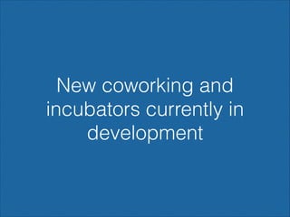 New coworking and
incubators currently in
development

 