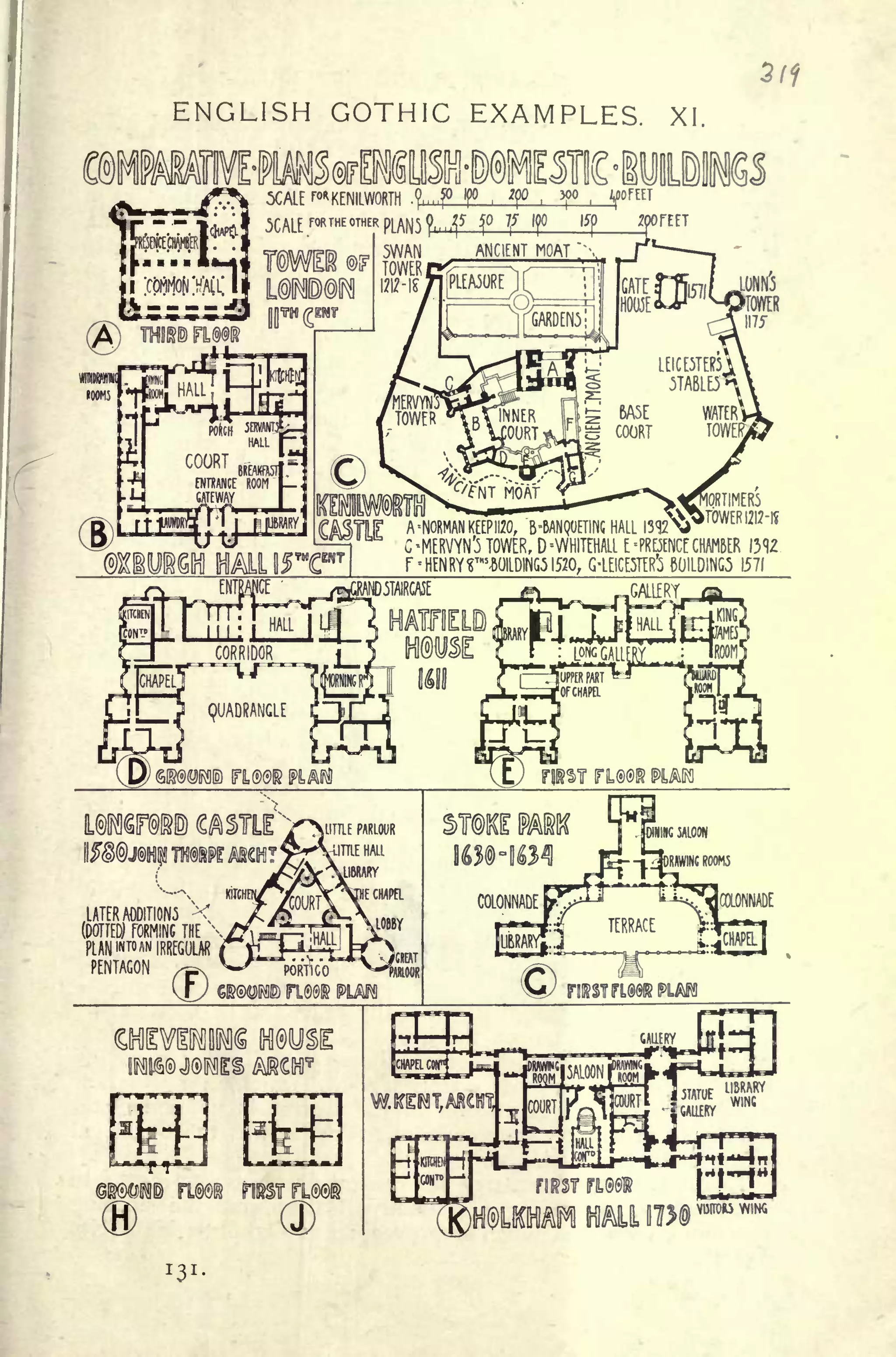 ENGLISH GOTHIC EXAMPLES. XI.
lrlSf||i
muffle'
(
TIMERS
(tASTIH A=NORMANKE[PII20, 'B-MNQOETINC HALL I3<32 >^*
TOWER I2I2 ~'*
'
C -MERVYN'3 TOWER, D -WHITEHALL E -PRBENtf CHAMBER I392
F- HEN RYMDING5 1520, G-LEICE5TER
f
5 5UILDING5 1571
UTTLE PARLOUR
LATER ADDITIONS ^
(DOTTED) FORMING THE 
PLAN INTO AN IRREGULAR
PENTAGON x=x
fflE MOUSE
(D
V13ITOR3 WING
 