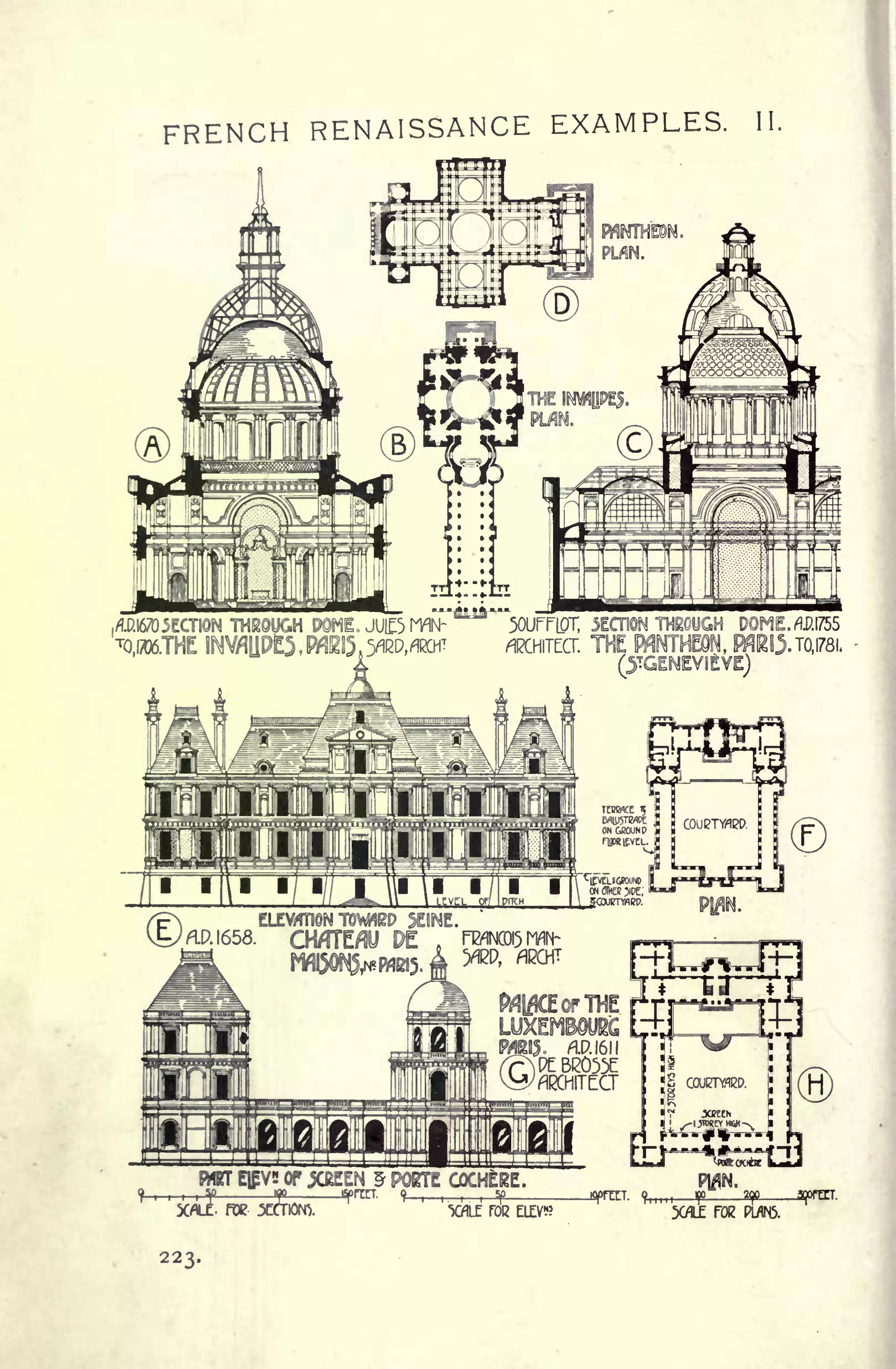 FRENCH RENAISSANCE EXAMPLES.
W THROUGH DOME, JUIE5 ^N-
INVMUD&MKO
50UfFLOT, 5ECTON THOUGH DOME.AP.I755
flKHITECT. THE mK!3.TO,l78l.
(3TQEMEVIEVE)
r ElpVS OF
XRE|Nr
POETE COC
me roe YflLf FOR ELEV PWN5.
22 3 .
 