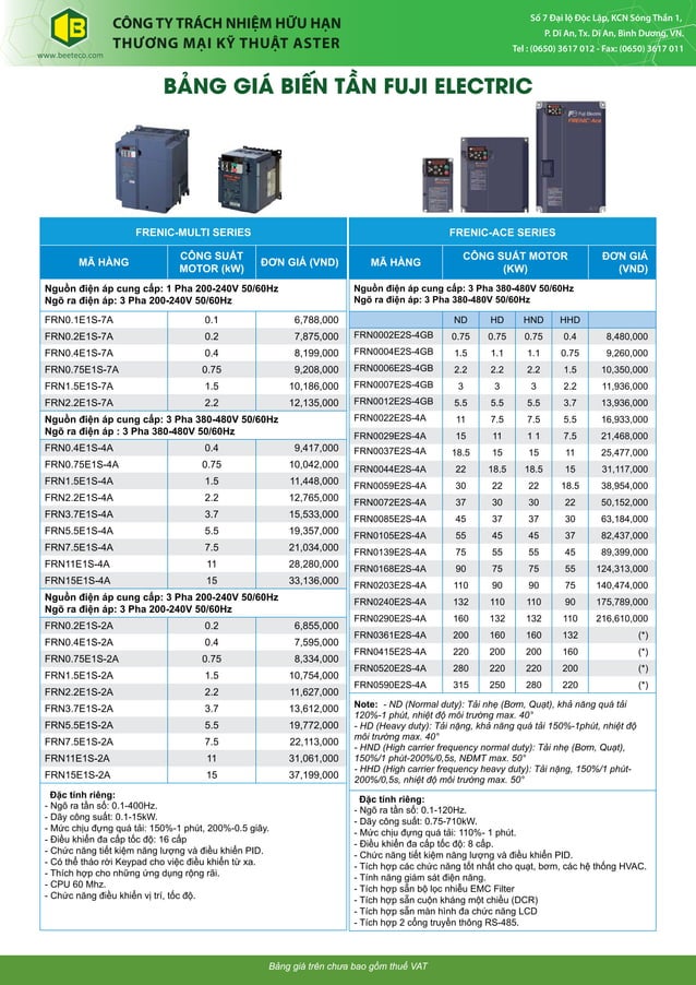 Bảng giá Biến tần Fuji Electric PDF