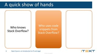 © 2016, iText Group NV
A quick show of hands
Who knows
Stack Overflow?
Who uses code
snippets from
Stack Overflow?
Open So...