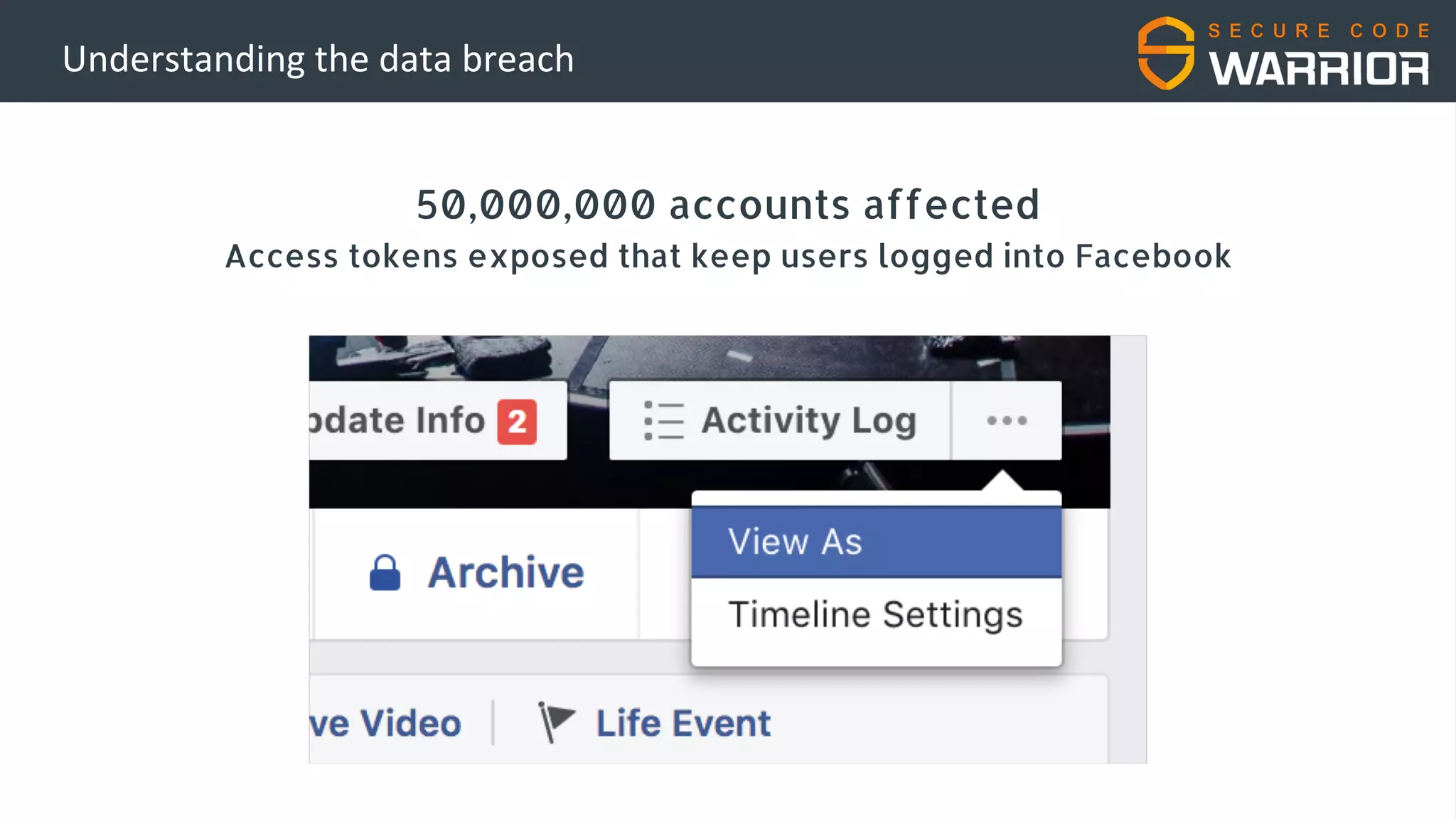 50,000,000 accounts affected
Access tokens exposed that keep users logged into Facebook
Understanding the data breach
 