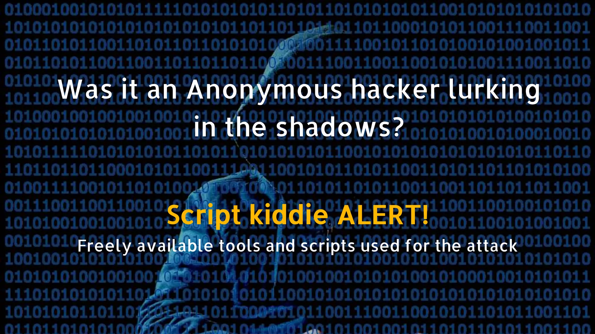 Was it an Anonymous hacker lurking
in the shadows?
Script kiddie ALERT!
Freely available tools and scripts used for the attack
 