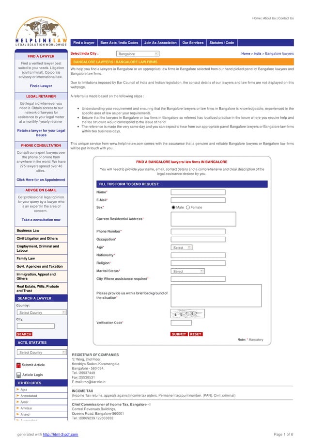 BANGALORE LAWYERS BANGALORE LAW FIRMS PDF bangalore-lawyers-bangalore-law-firms-pdf