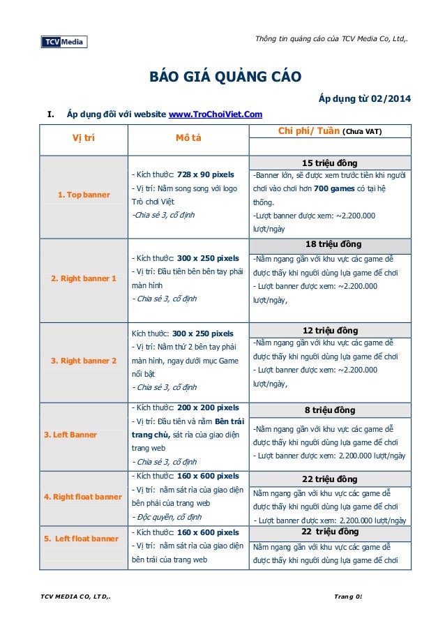 Bảng Gia Quảng Cao Tại Trochoiviet Com 2014