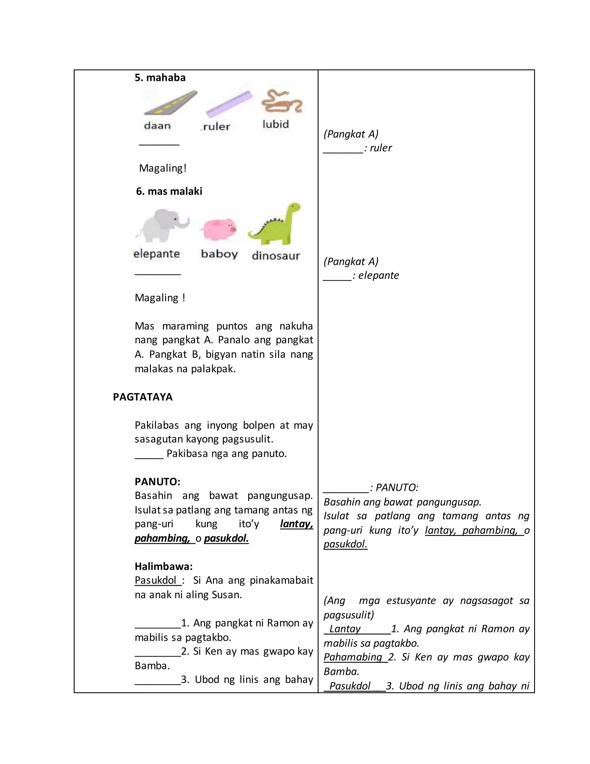 Banghay Aralin - Antas ng Pang-uri | DOCX