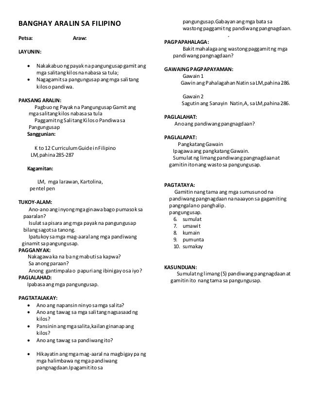 Banghay aralin sa filipino( 9 lessons)ikatlong markahan
