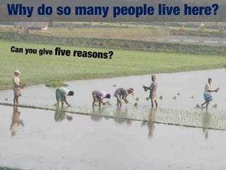 Why do so many people live here?

Can you give ﬁve
                   reasons?
 