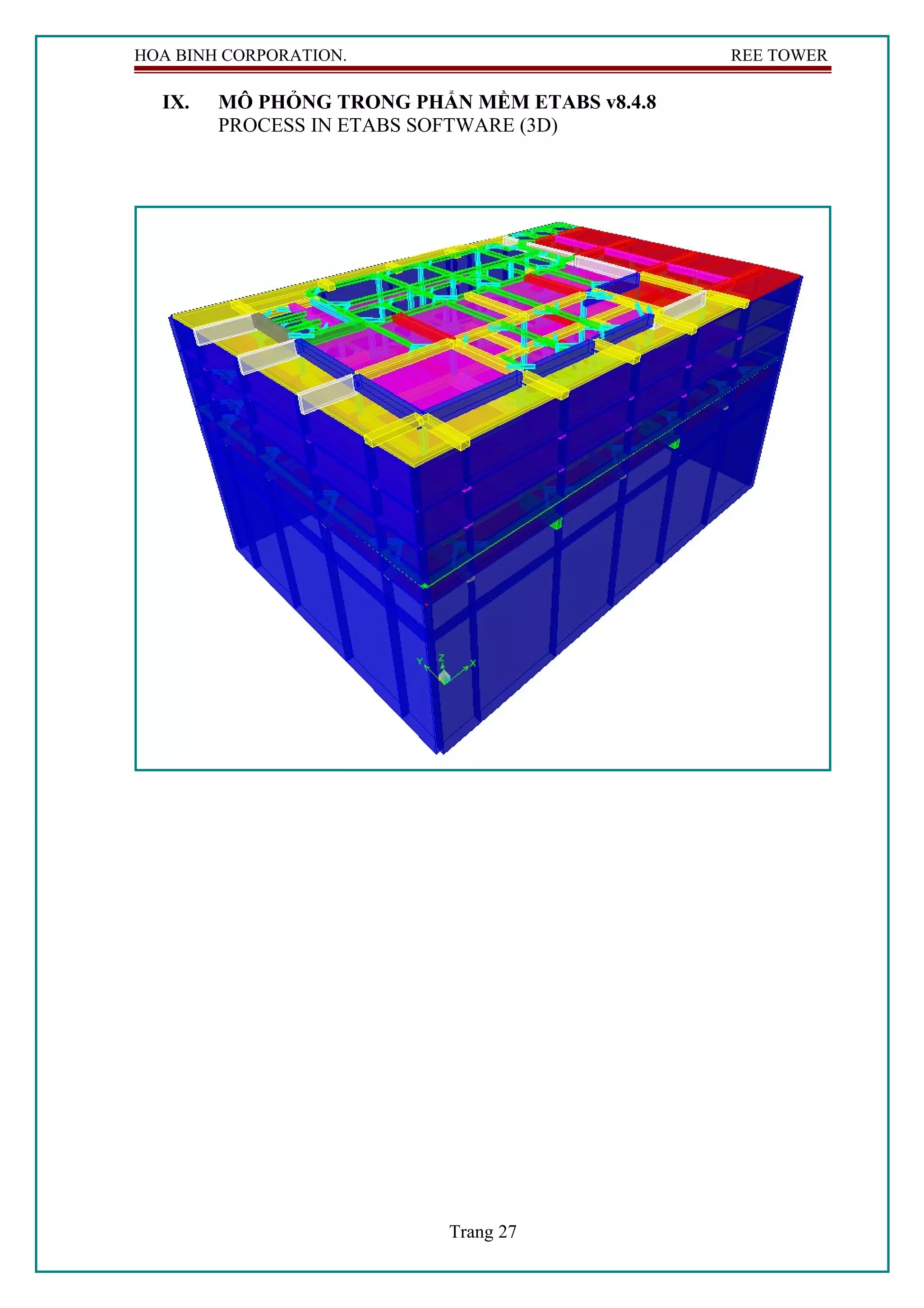 HOA BINH CORPORATION. REE TOWER
IX. MÔ PHỎNG TRONG PHẨN MỀM ETABS v8.4.8
PROCESS IN ETABS SOFTWARE (3D)
Trang 27
 