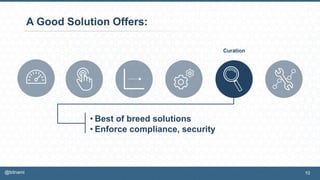 A Good Solution Offers:
• Best of breed solutions
• Enforce compliance, security
Curation
10@bitnami
 