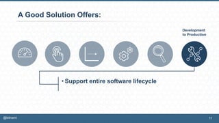 A Good Solution Offers:
• Support entire software lifecycle
Development
to Production
11@bitnami
 