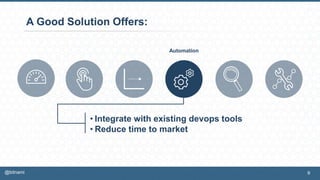 A Good Solution Offers:
• Integrate with existing devops tools
• Reduce time to market
Automation
9@bitnami
 