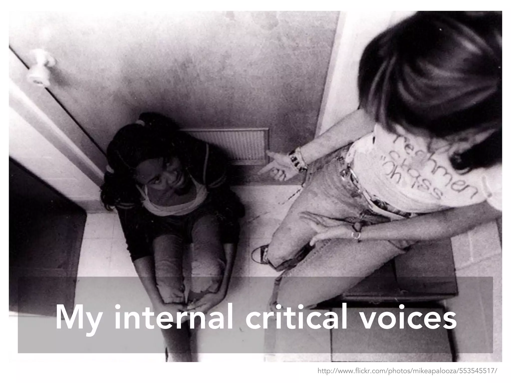 My internal critical voices
http://www.flickr.com/photos/mikeapalooza/553545517/
 