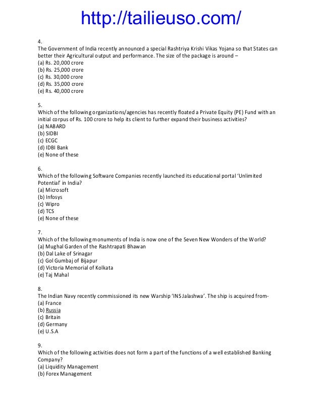 Bank Exam Model Question Papers Ans