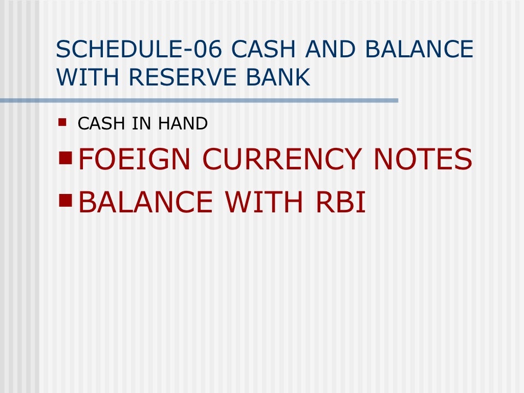 Bank Schedules Balance Sheet