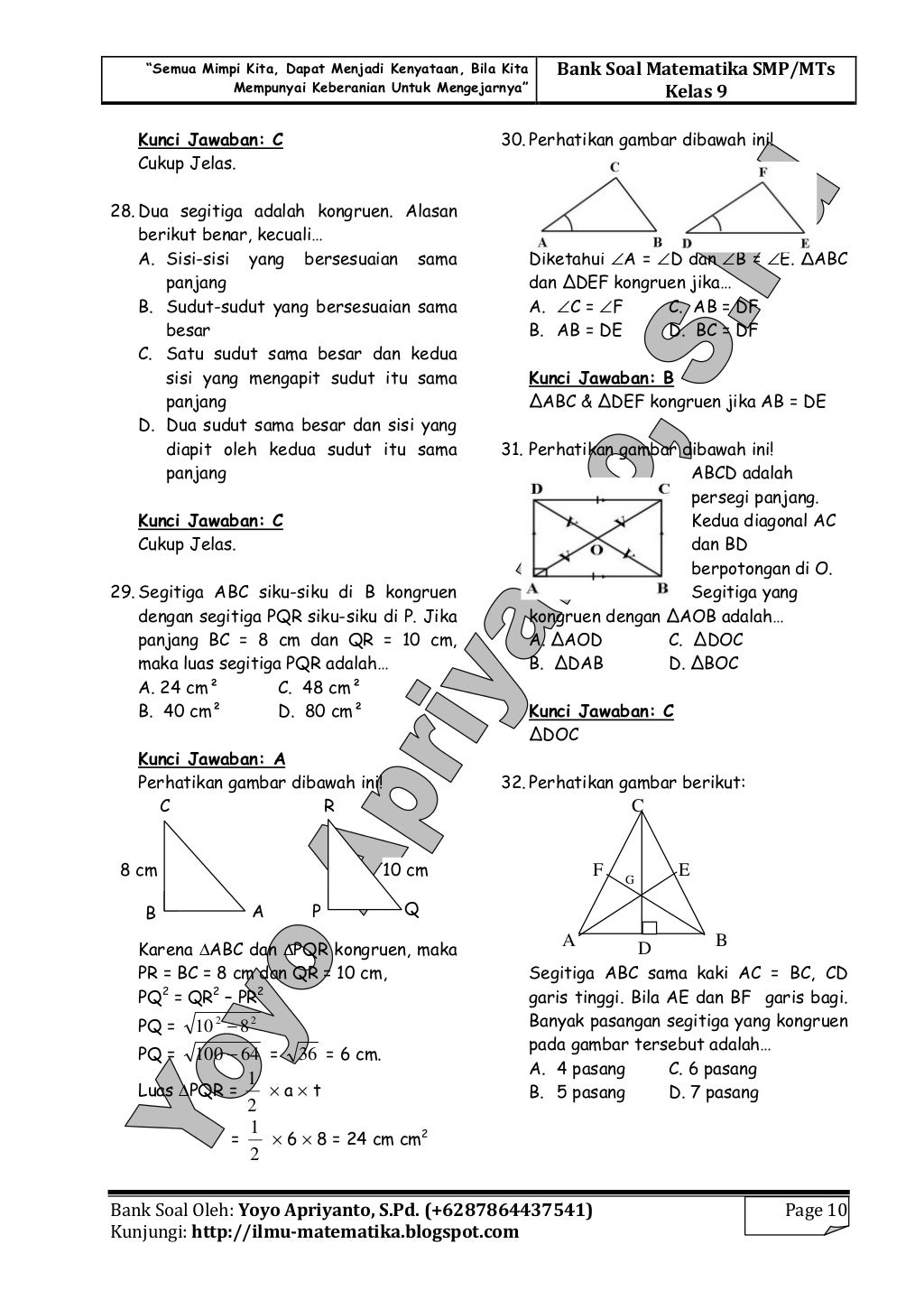 Soalsoal Kesebangunan dan kongruen pada segitiga