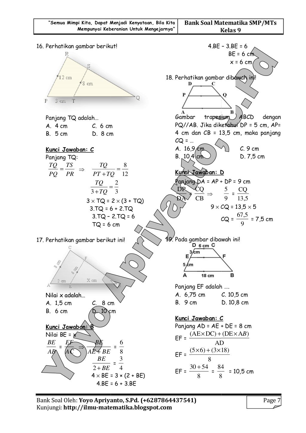 Soalsoal Kesebangunan dan kongruen pada segitiga