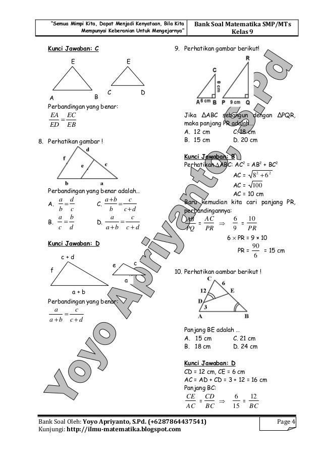 Soal Kesebangunan Dan Kongruen Kelas 9 - Matematika Dasar