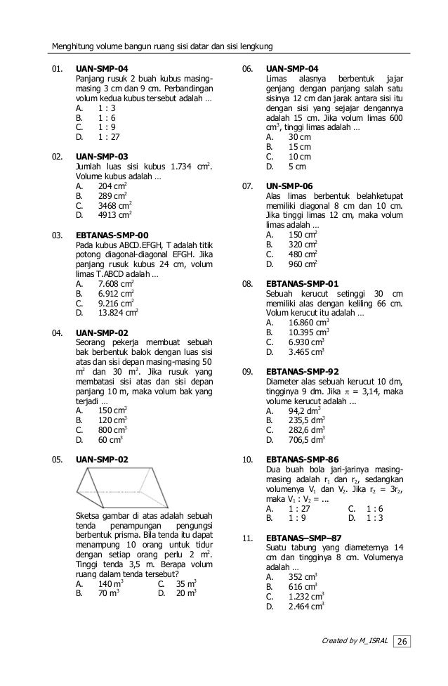 Soal Matematika Kelas 6 Tentang Volume Bangun  Ruang 