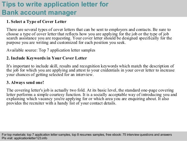Bank account manager application letter Bank account manager application letter