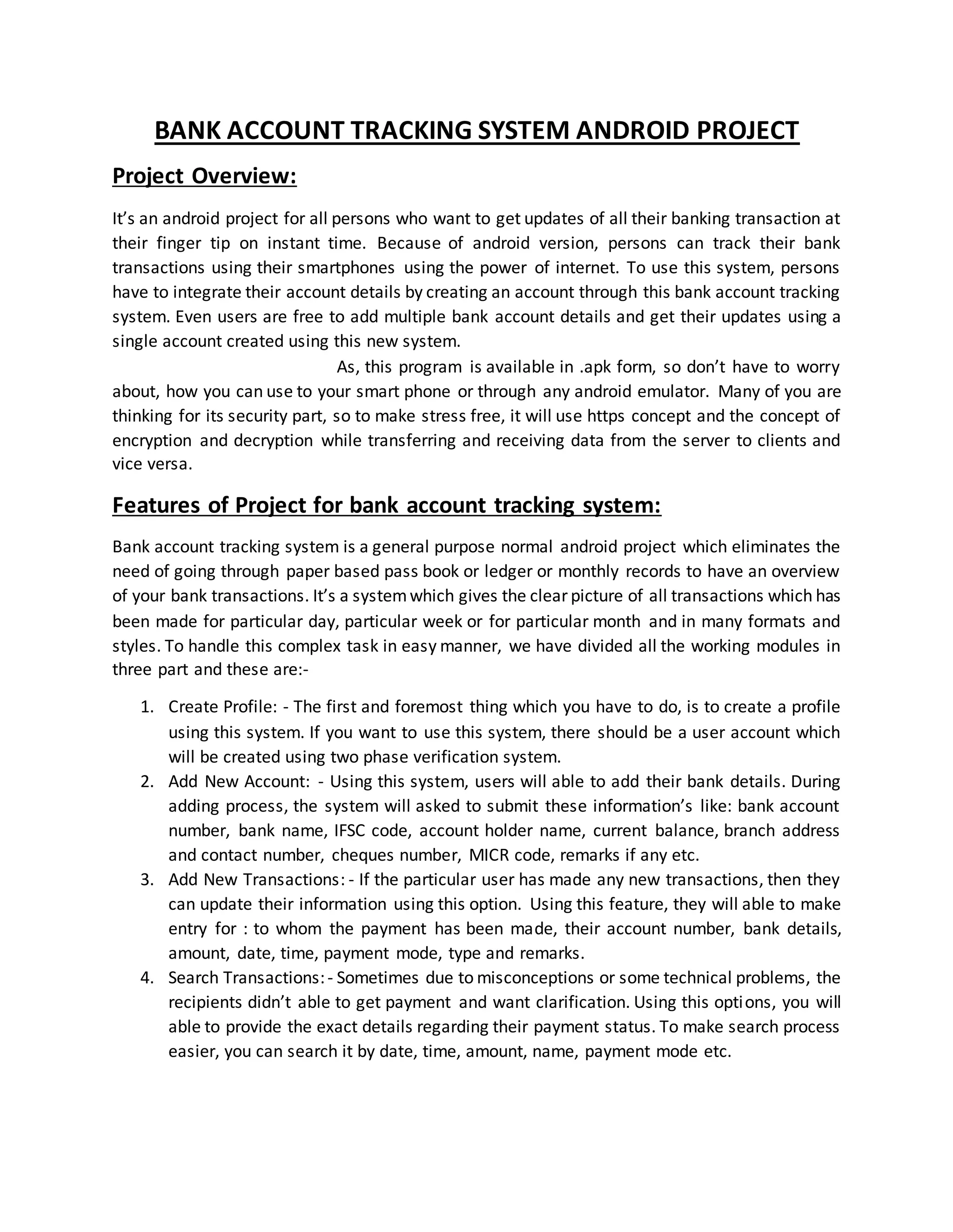 Bank account tracking system | DOCX