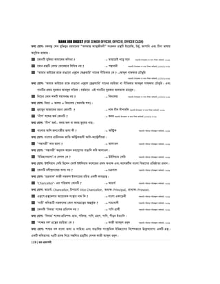 BANK JOB DIGEST (FOR SENIOR OFFICER, OFFICER, OFFICER CASH)
119 | Re cÖKvkbx
Z_¨ †hvM: e½eÜz †kL gywReyi ingv‡bi ÒAmgvß AvZ¥RxebxÓ msKjb MÖš’wU Bs‡iwR, D`y©, Rvcvwb Ges Pxbv fvlvq
Ab~w`Z n‡q‡Q|
 ‡KvbwU mywdqv Kvgv‡ji KweZv ?  Zvnv‡iB c‡o g‡b mnKvwi Dc‡Rjv ev _vbv wkÿv Kg©KZ©v -2016
 ‡Kvb MÖš’wU †eMg †iv‡Kqvi wjwLZ bq ?  cÙveZx mnKvwi Dc‡Rjv ev _vbv wkÿv Kg©KZ©v (ATEO)-2016
 ÔAvgvi fvB‡qi i‡³ ivOv‡bv GKz‡k †deªæqvwiÕ Mv‡bi MxwZKvi †K ?Avãyj Mvddvi †PŠaywi
mnKvwi Dc‡Rjv ev _vbv wkÿv Kg©KZ©v (ATEO)-2016
Z_¨ †hvM: ÔAvgvi fvB‡qi i‡³ ivOv‡bv GKz‡k †d«eªæqvwiÕ Mv‡bi iPwqZv ev MxwZKvi Ave`yj Mvd&dvi †PŠaywi| Ges
MvbwUi cÖ_g myiKvi Ave`yj jwZd| eZ©gv‡b GB MvbwUi myiKvi AvjZvd gvngy`|
 wb‡Pi †Kvb kãwU mgvme× bq ?  we`¨vjq mnKvwi Dc‡Rjv ev _vbv wkÿv Kg©KZ©v (ATEO)-2016
Z_¨ †hvM: we`¨v + Avjq = we`¨vjq (¯^imwÜ kã)|
 ûgvq~b AvRv‡`i iPbv †KvbwU ?  jvj bxj `xcvewj mnKvwi Dc‡Rjv ev _vbv wkÿv Kg©KZ©v -2016
 ÔbxcÕ k‡ãi A_© †KvbwU ?  K`g mnKvwi Dc‡Rjv ev _vbv wkÿv Kg©KZ©v (ATEO)-2016
Z_¨ †hvM: ÔbxcÕ A_©:- K`g dj ev K`g dz‡ji MvQ|
 evsjvi Avw` Rb‡Mvôxi fvlv Kx ?  Aw÷ªK mnKvwi cwievi cwiKíbv Kg©KZ©v- 2016
Z_¨ †hvM: evsjvi cÖvPxbZg RvwZ Aw÷ªKfvlx Avw`-A‡÷ªjxqiv|
 ÔcÙveZxÕ Kvi iPbv ?  AvjvIj mnKvwi cwievi cwiKíbv Kg©KZ©v- 2016
Z_¨ †hvM: ÔcÙveZxÕ Abyev` K‡ib ga¨hy‡Mi evOvwj Kwe AvjvIj|
 ÔBwZnvmgvjvÕ-i †jLK †K ?  DBwjqvg †Kwi mnKvwi cwievi cwiKíbv Kg©KZ©v- 2016
Z_¨ †hvM: DBwjqvg †Kwi wQ‡jb †dvU© DBwjqvg K‡j‡Ri cÖ_g Aa¨ÿ Ges K‡jRwUi evsjv wefv‡Mi cÖwZôvZv cÖavb|
 ‡KvbwU iex›`ªbv‡_i Kve¨ bq ?  PµevK mnKvwi cwievi cwiKíbv Kg©KZ©v- 2016
Z_¨ †hvM: ÔPµevKÕ KvRx bRiæj Bmjv‡gi iwPZ GKwU Kve¨MÖš’|
 ‘Chancellor’- Gi cwifvlv †KvbwU ?  AvPvh© mnKvwi cwievi cwiKíbv Kg©KZ©v- 2016
Z_¨ †hvM: AvPvh©- Chancellor, DcvPvh©- Vice Chancellor, Aa¨ÿ- Principal, cÖva¨ÿ- Provost.
 GKz‡k MÖš’‡gjvi Av‡qvRK ms¯’vi bvg wK ?  evsjv GKv‡Wgx mnKvwi cwievi cwiKíbv Kg©KZ©v- 2016
 ÔbvixÕ KweZvwU bRiæ‡ji †Kvb Kve¨MÖ‡š’i AšÍfz©³ ?  mvg¨ev`x mnKvwi cwievi cwiKíbv Kg©KZ©v- 2016
 ‡KvbwU ÔweevnÕ k‡ãi cÖwZkã bq ?  cvwY cÖv_©x mnKvwi cwievi cwiKíbv Kg©KZ©v- 2016
Z_¨ †hvM: ÔweevnÕ k‡ãi cÖwZkã: nvZ, cwiYq, cvwY, MÖnY, cvwY, cxob BZ¨vw`|
 Ôkvk^Z e½Õ MÖ‡š’i iPwqZv †K ?  KvRx Ave`yj I`y` mnKvwi cwievi cwiKíbv Kg©KZ©v- 2016
Z_¨ †hvM: kvk¦Z e½ evsjv fvlv I mvwnZ¨ Ges evOvwji mvs¯‹…wZK BwZnv‡mi we‡klfv‡e D‡jøL‡hvM¨ GKwU MÖš’|
GKwU KweZvmn 75wU cÖeÜ wb‡q m¼wjZ MÖš’wUi †jLK KvRx Avãyj I`y`|
 
