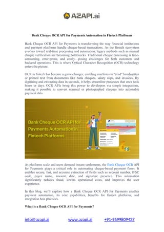 Bank Cheque OCR API for Payments Automation in Fintech Platforms | DOCX