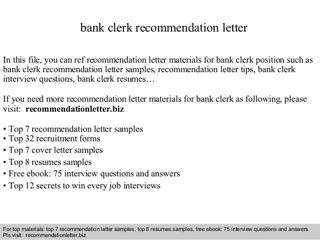 bank clerk recommendation letter