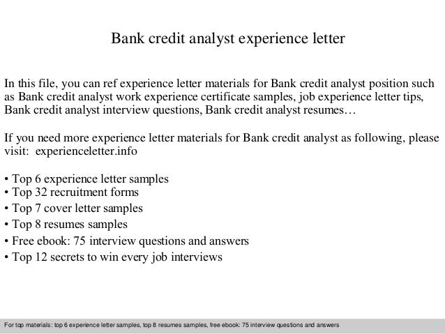Bank Credit Analyst Experience Letter