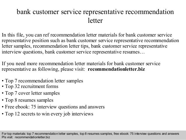 bank customer service representative recommendation letter resume for customer service position